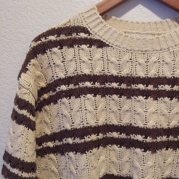 Cropped Striped Cable Knit Sweater Size S - Picture 3 of 10